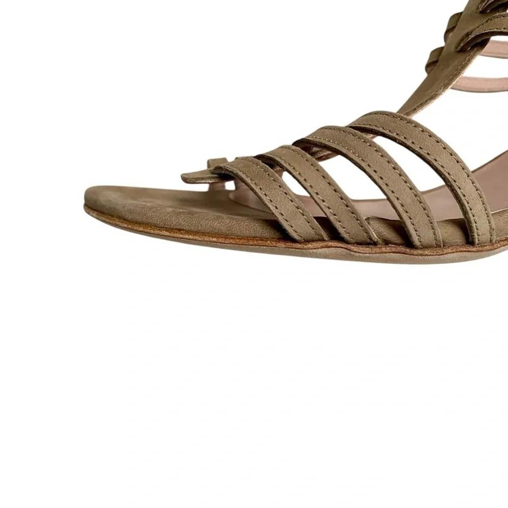 Stuart Weitzman Tan Nubuck Nuarache Gladiator Kitten Heel Sandals 7.5 - Picture 8 of 16